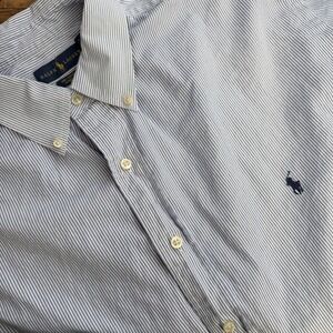Ralph Lauren Men's Blue White Stripe Button Down Shirt 2XL Tall Stretch Cotton